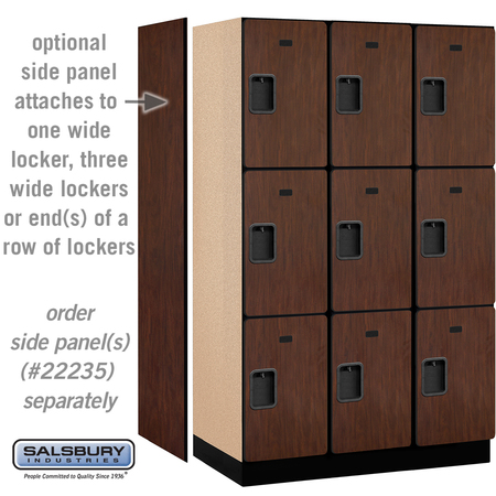Salsbury Industries Wardrobe Locker, 45" W, 21" D, 76" H, (3) Wide, (9) Openings, Mahogany 23361MAH